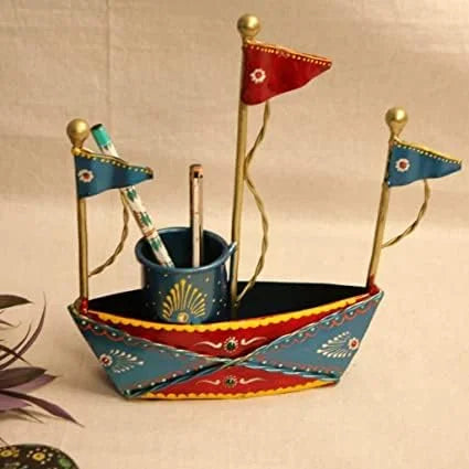 Antique Boat Pen Stand | Hand-Painted Desk Organizer