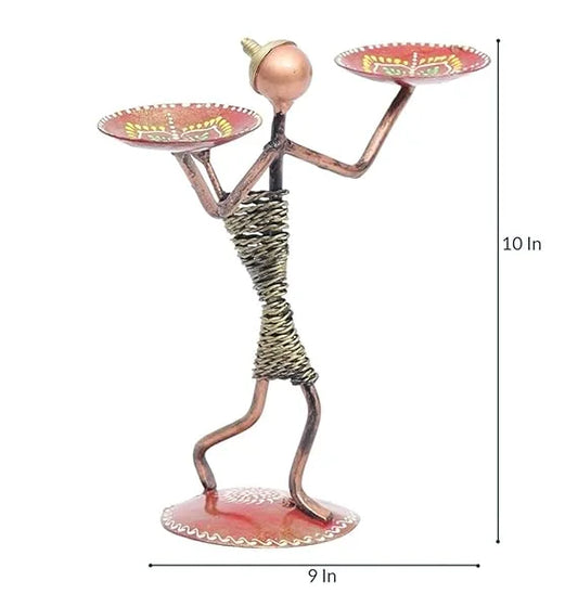 Decorative Metal Figurine Candle Holder, Lady Design