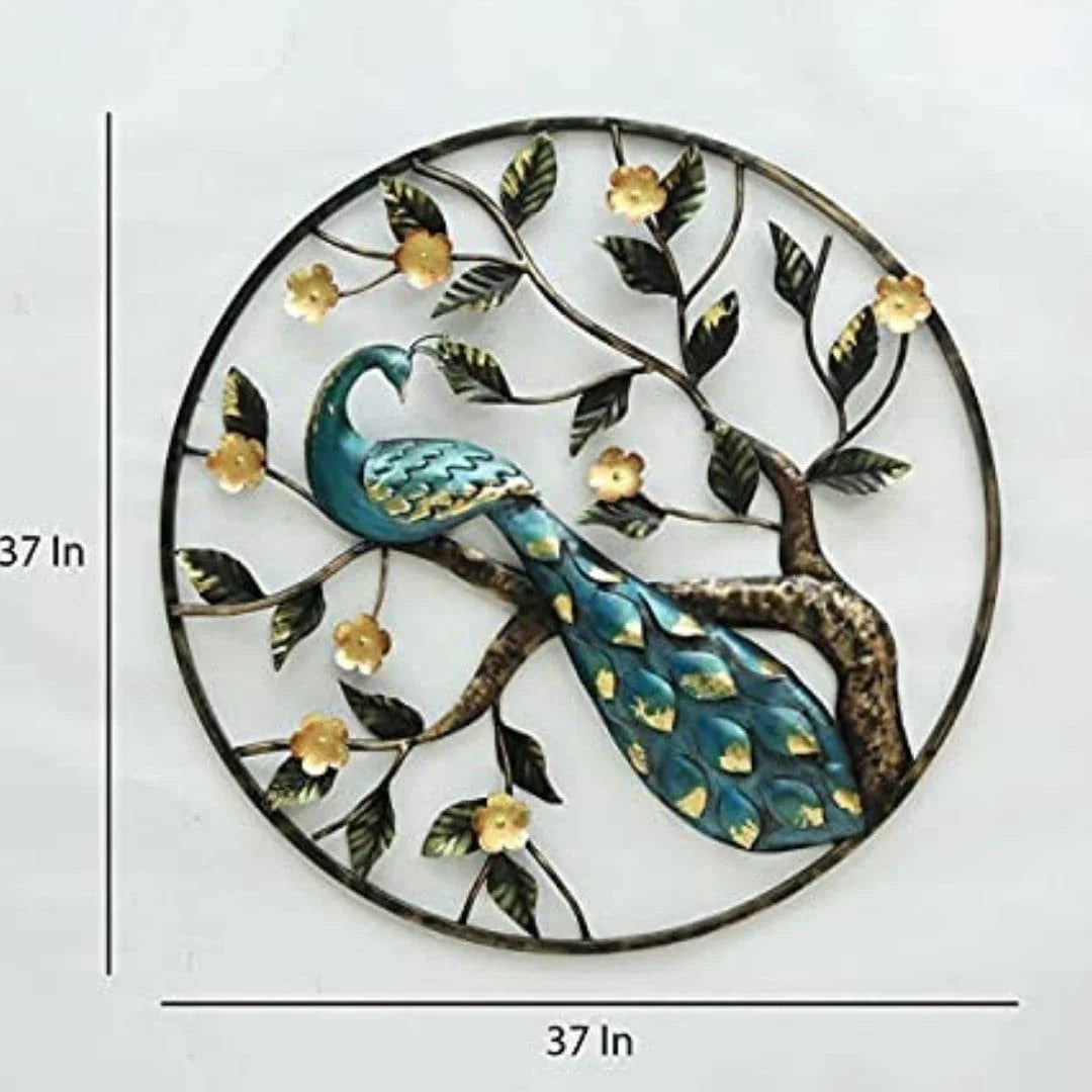 Majestic Peacock Ring – Elegant Metal Wall Art for Home & Hotels