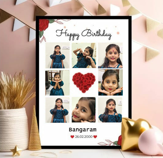 Happy Birthday Collage Frame – Personalized Photo Display for Birthday Memories, Wall Decor Gift for Him/Her