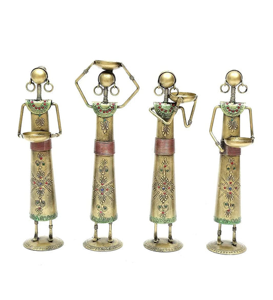 Harvest Grace: Tribal Lady Farmer Figurine Set (4-Piece)