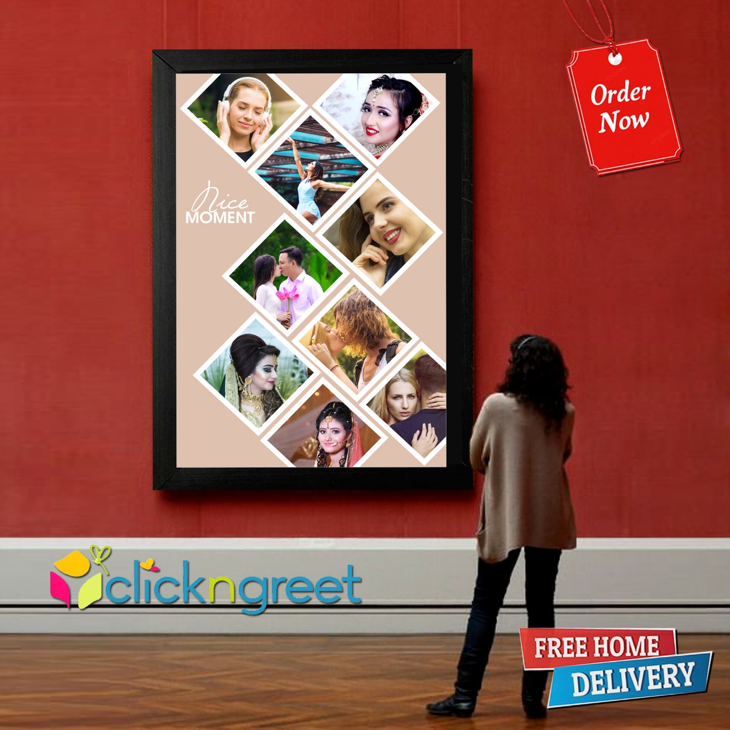 9-Photo Collage Frame – Glitter Finish | Multi-Photo Wall Frame for Best Moments
