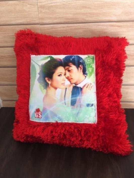 ποΈ Customized Red Fur Photo Pillow 16x16 Inch β Soft & Plush | Personalized Gift with Sublimation Photo Print