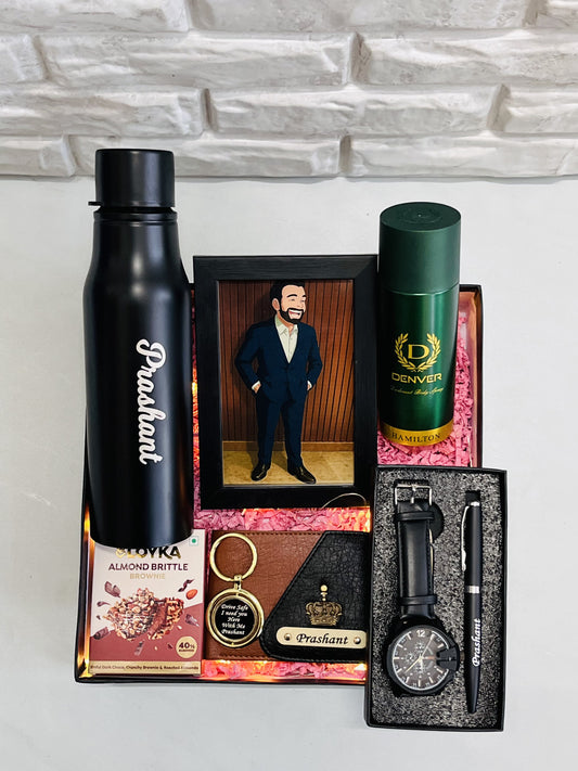 Customized Men's Gift Hamper with Ghibli Art Frame – Personalized Gift Set for Him