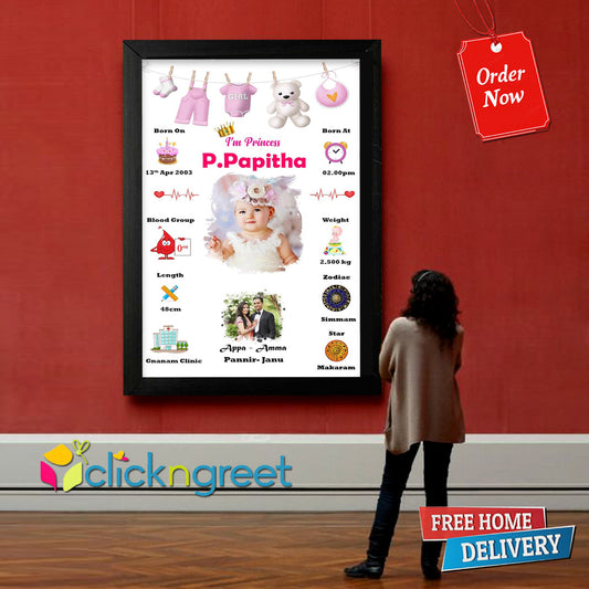 Personalized Baby Girl 1st Year Birth Details