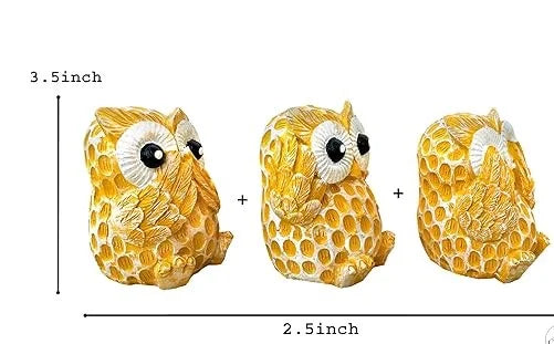 Resin Owl Showpieces (Set of 3) – Elegant Home Decor Statues for Living Room, Kitchen & More – Lucky & Vasthu Owl Figurines