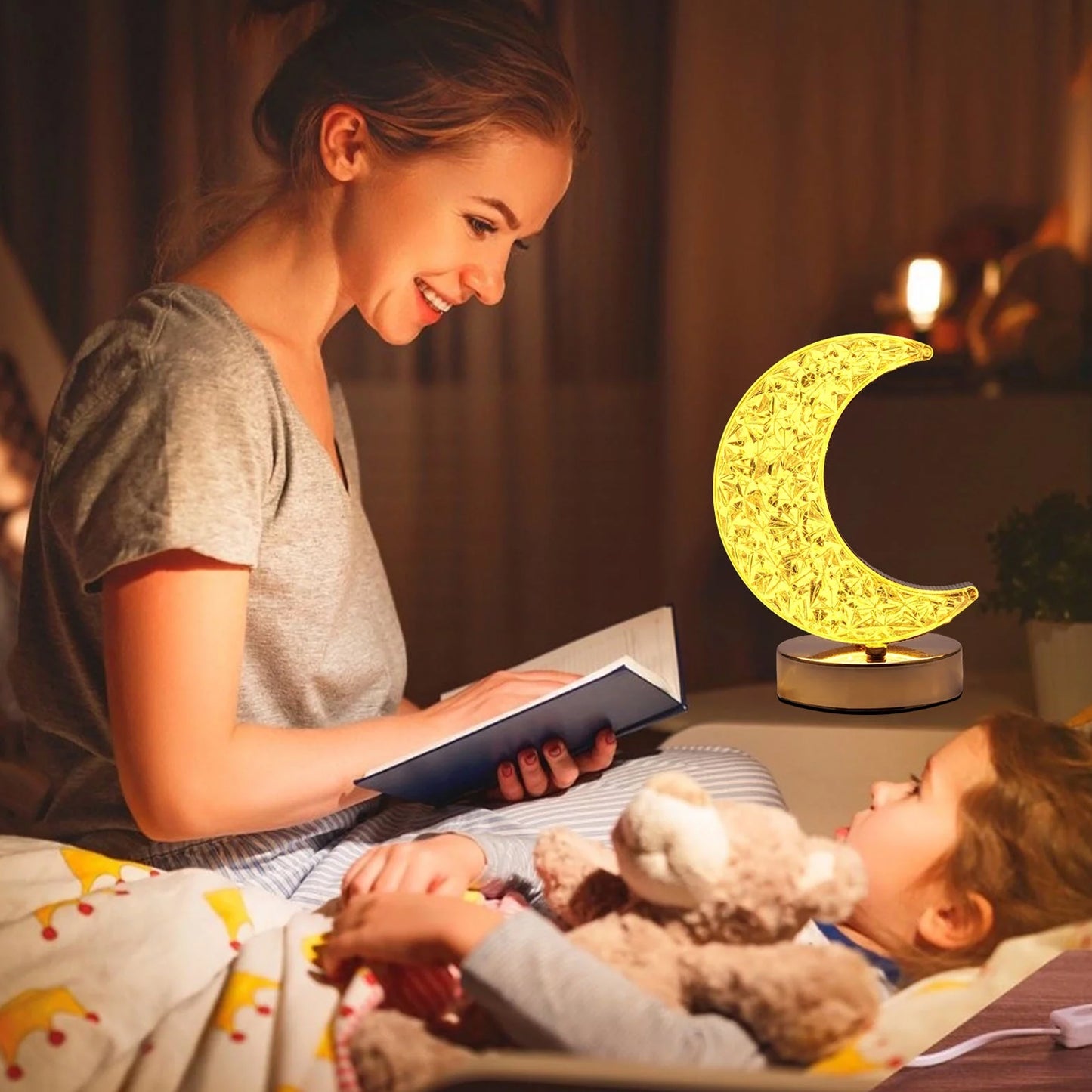 MoonGlow Crystal Touch Lamp – 3-Color Dimmable Night Light