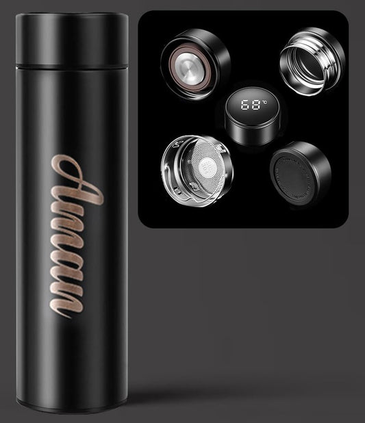 Customized Stainless Steel Water Bottle with Smart LCD Touch Screen, Keep Cold 500 ml (Matte Black)