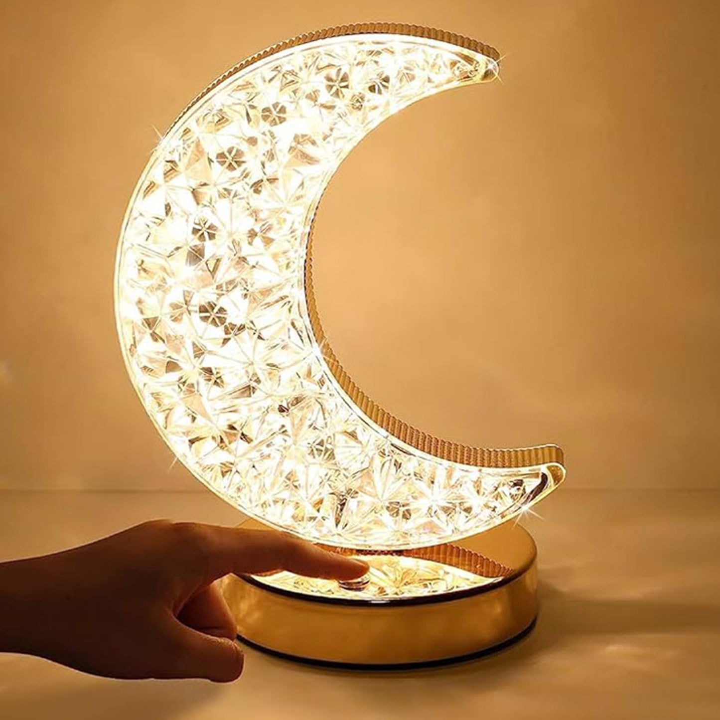 MoonGlow Crystal Touch Lamp – 3-Color Dimmable Night Light