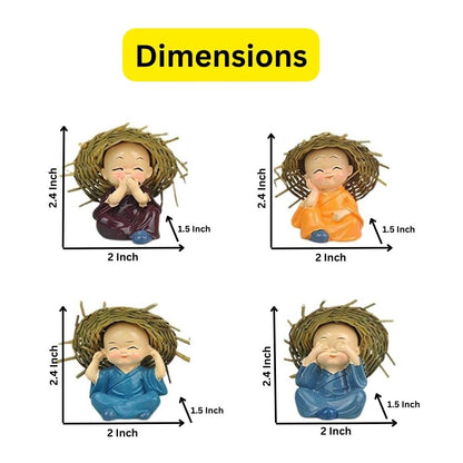 Baby Monk Buddha Set of 4 – Decorative Buddha Statues for Home, Office, Car & Diwali Decor