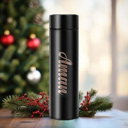 Customized Stainless Steel Water Bottle with Smart LCD Touch Screen, Keep Cold 500 ml (Matte Black)