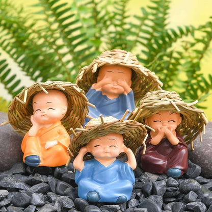 Baby Monk Buddha Set of 4 – Decorative Buddha Statues for Home, Office, Car & Diwali Decor