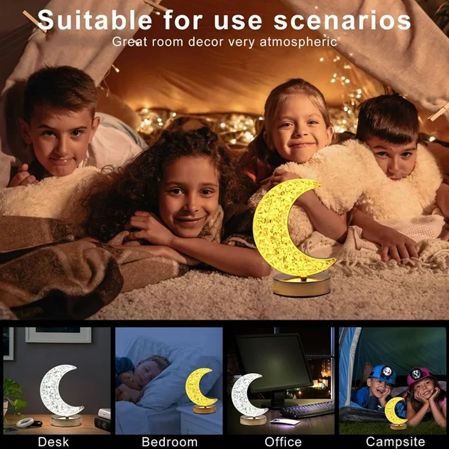 MoonGlow Crystal Touch Lamp – 3-Color Dimmable Night Light