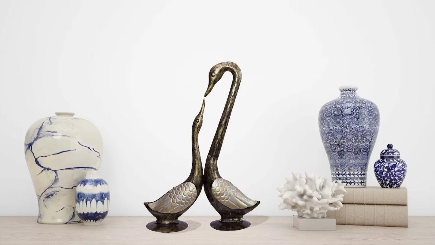 Swan Pair – Handcrafted Rajasthani Metal Figurine | Antique Wrought Iron Showpiece for Home, Office & Gifting