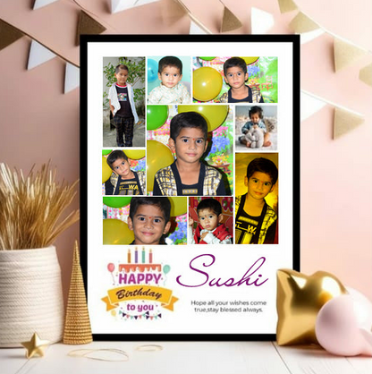 Happy Birthday Collage Frame – Personalized Photo Display for Birthday Memories, Wall Decor Gift for Him/Her