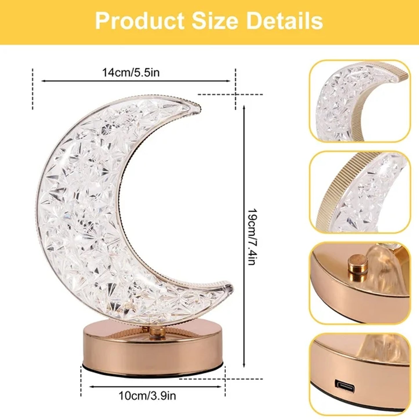 MoonGlow Crystal Touch Lamp – 3-Color Dimmable Night Light