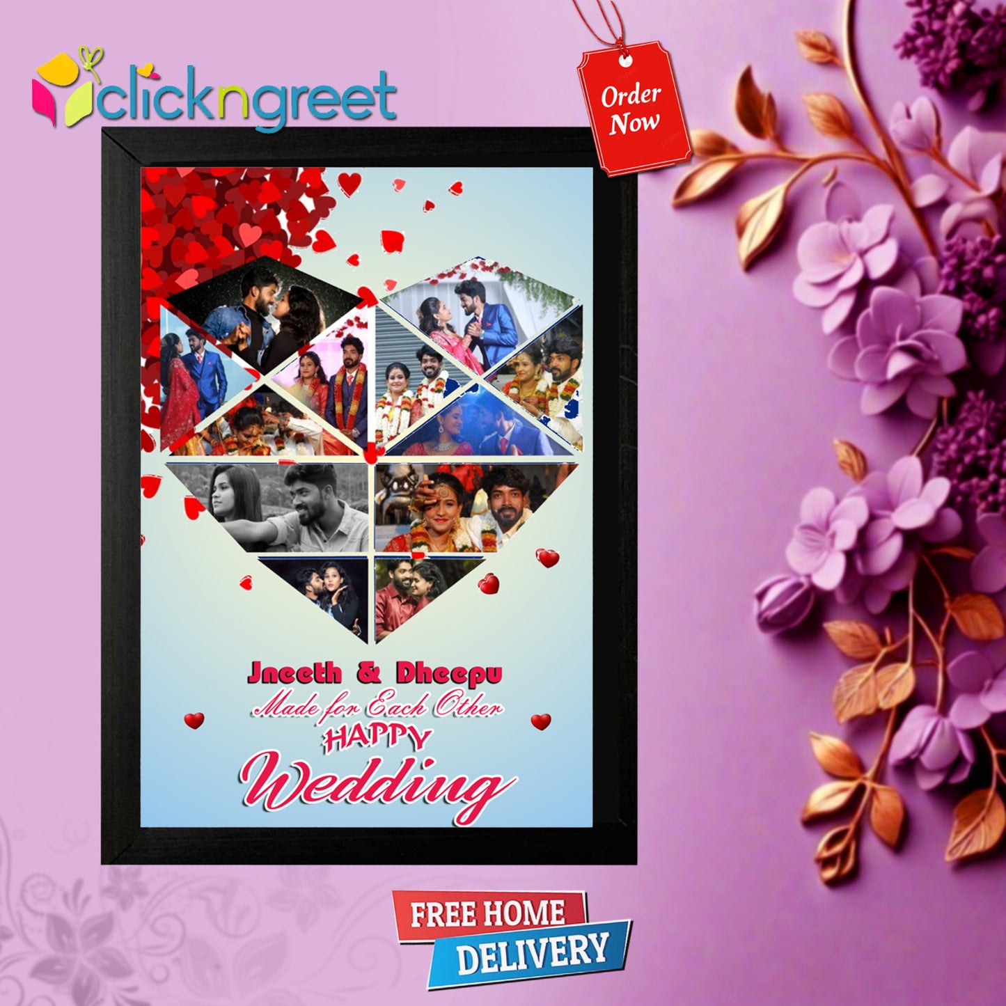 Marriage Photo Frame with Heart – Glitter Wall Art