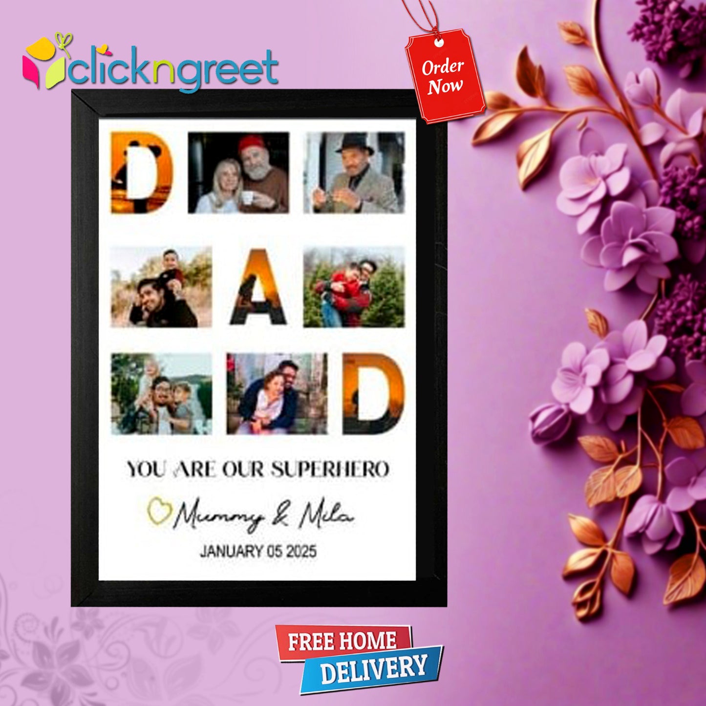 Dad Photo Frame with Glitter Finish – Father’s Day Wall Art