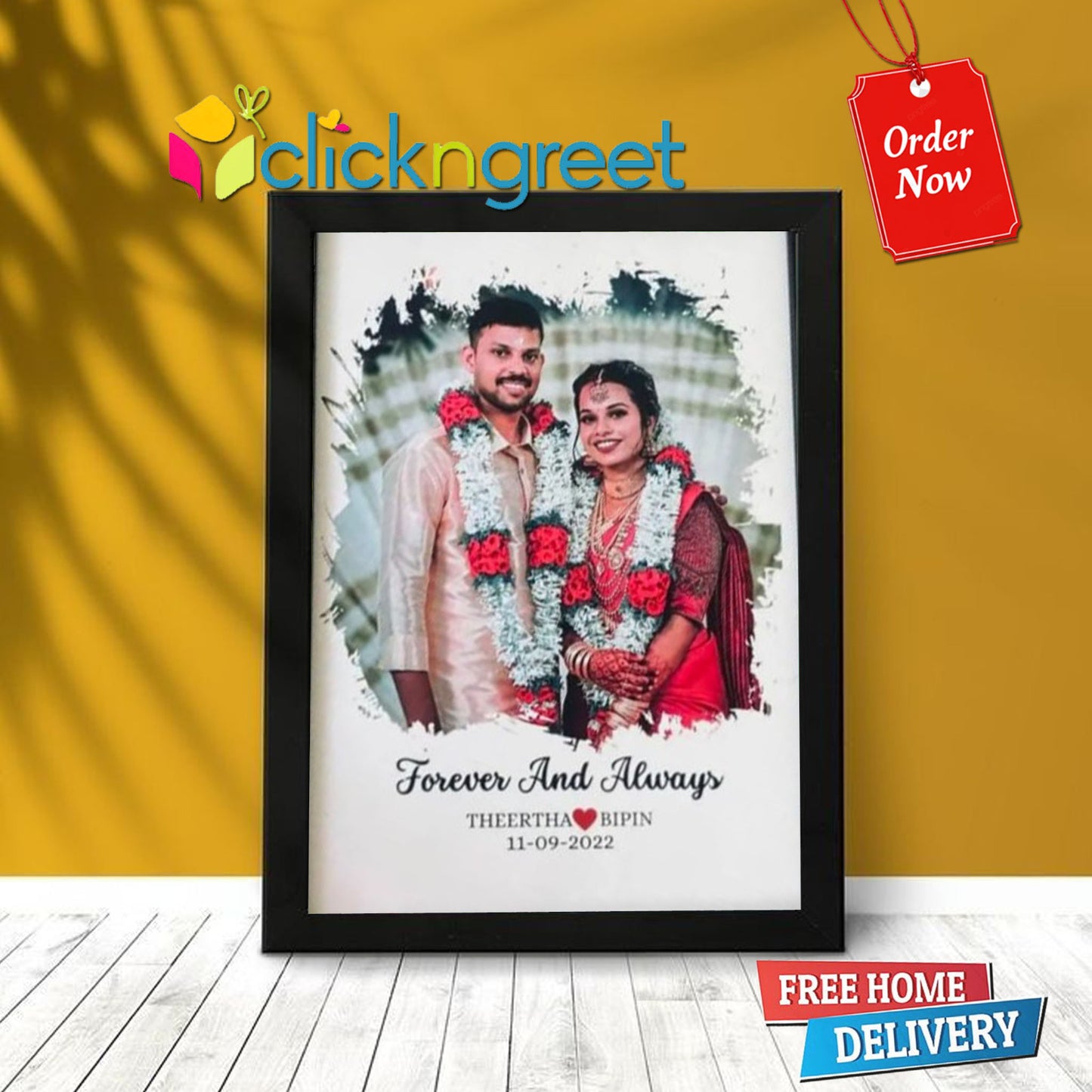 Couple Photo Frame with Pic Splash & Glitter Finish – Marriage Gift