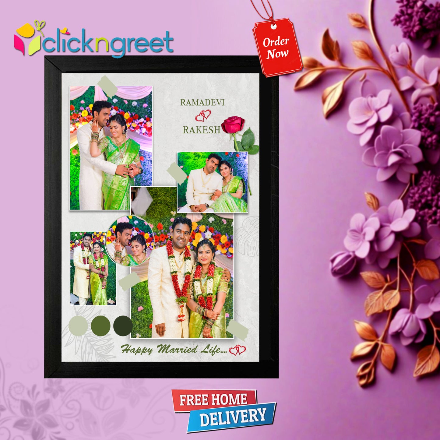 Elegant Wedding Gift Frame – Glitter Finish Photo Frame