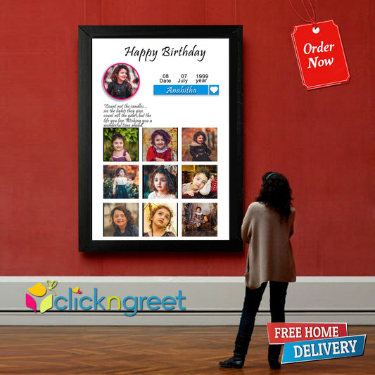 Happy Birthday Collage Frame – Personalized Photo Display for Birthday Memories, Wall Decor Gift for Him/Her