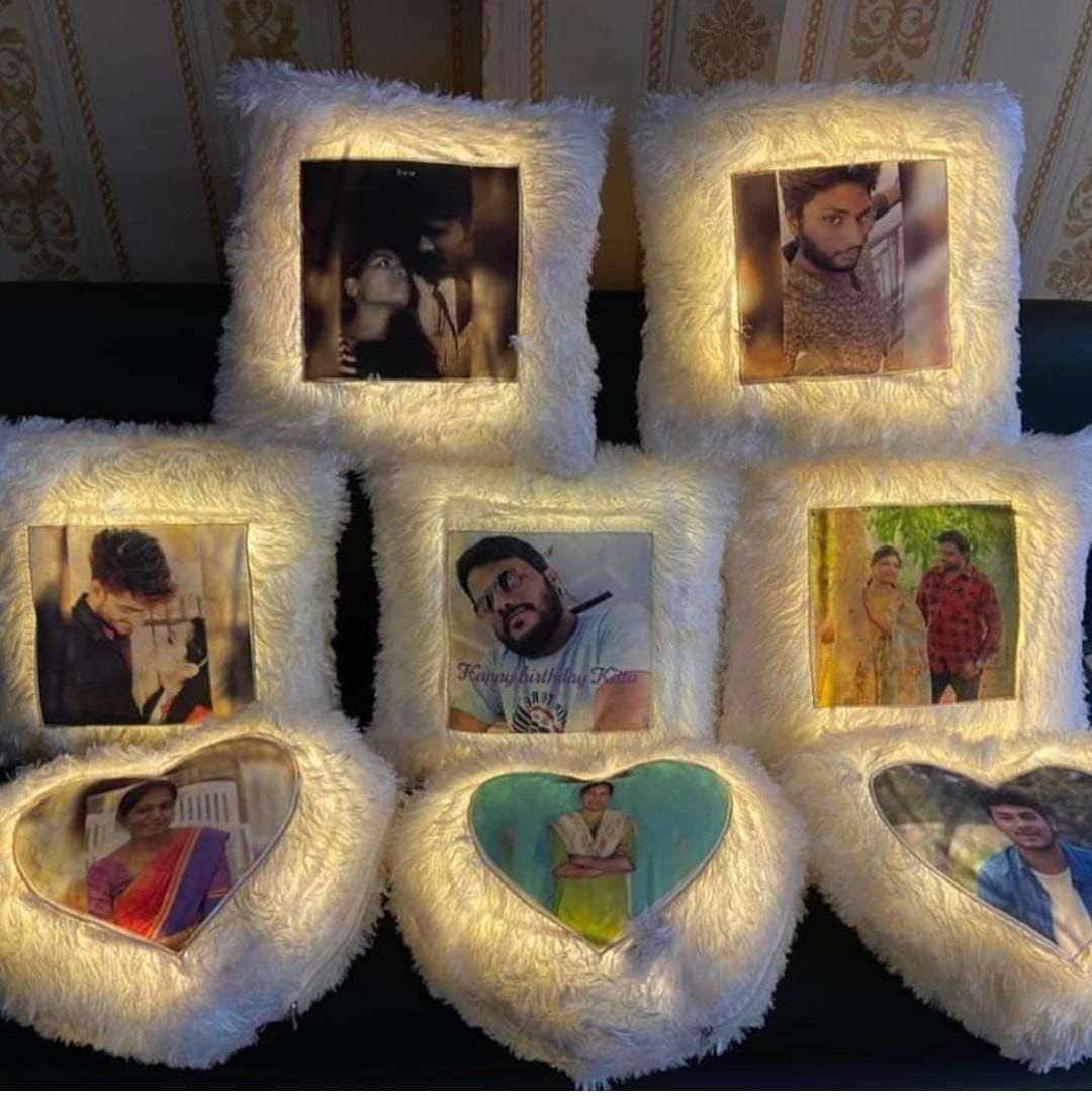 🛏️ Customized Photo LED Pillow 16x16 – Personalized Glowing Cushion with Sublimation Print – Soft Throw Pillow with LED Lights