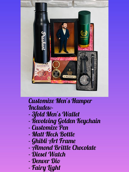 Customized Men's Gift Hamper with Ghibli Art Frame – Personalized Gift Set for Him
