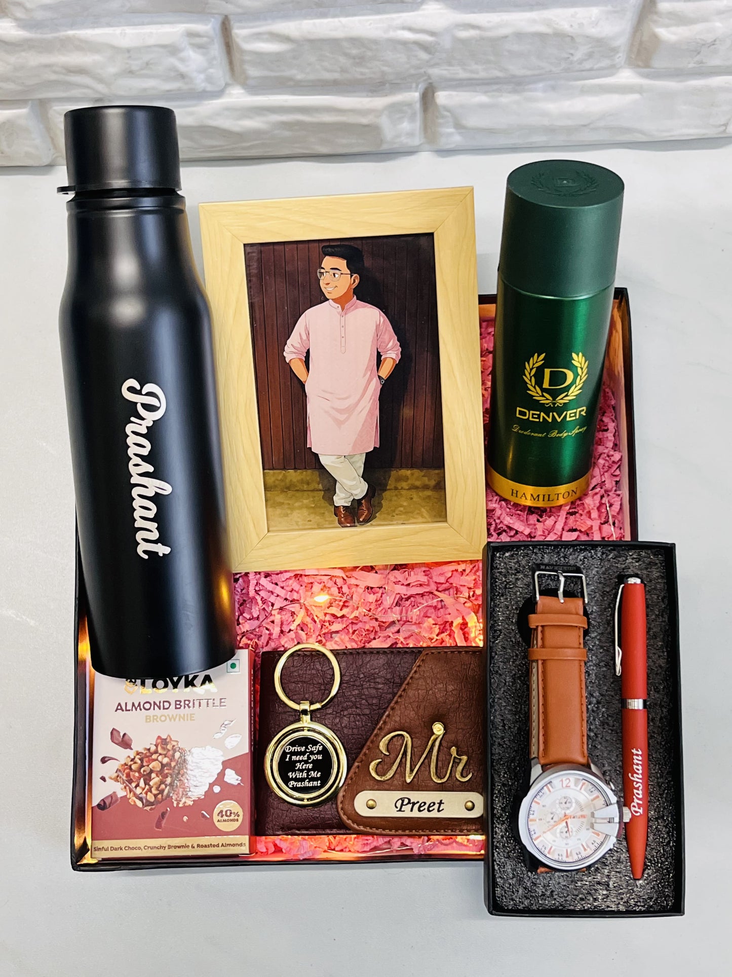 Customized Men's Gift Hamper with Ghibli Art Frame – Personalized Gift Set for Him