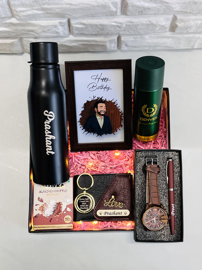 Customized Men's Gift Hamper with Ghibli Art Frame – Personalized Gift Set for Him