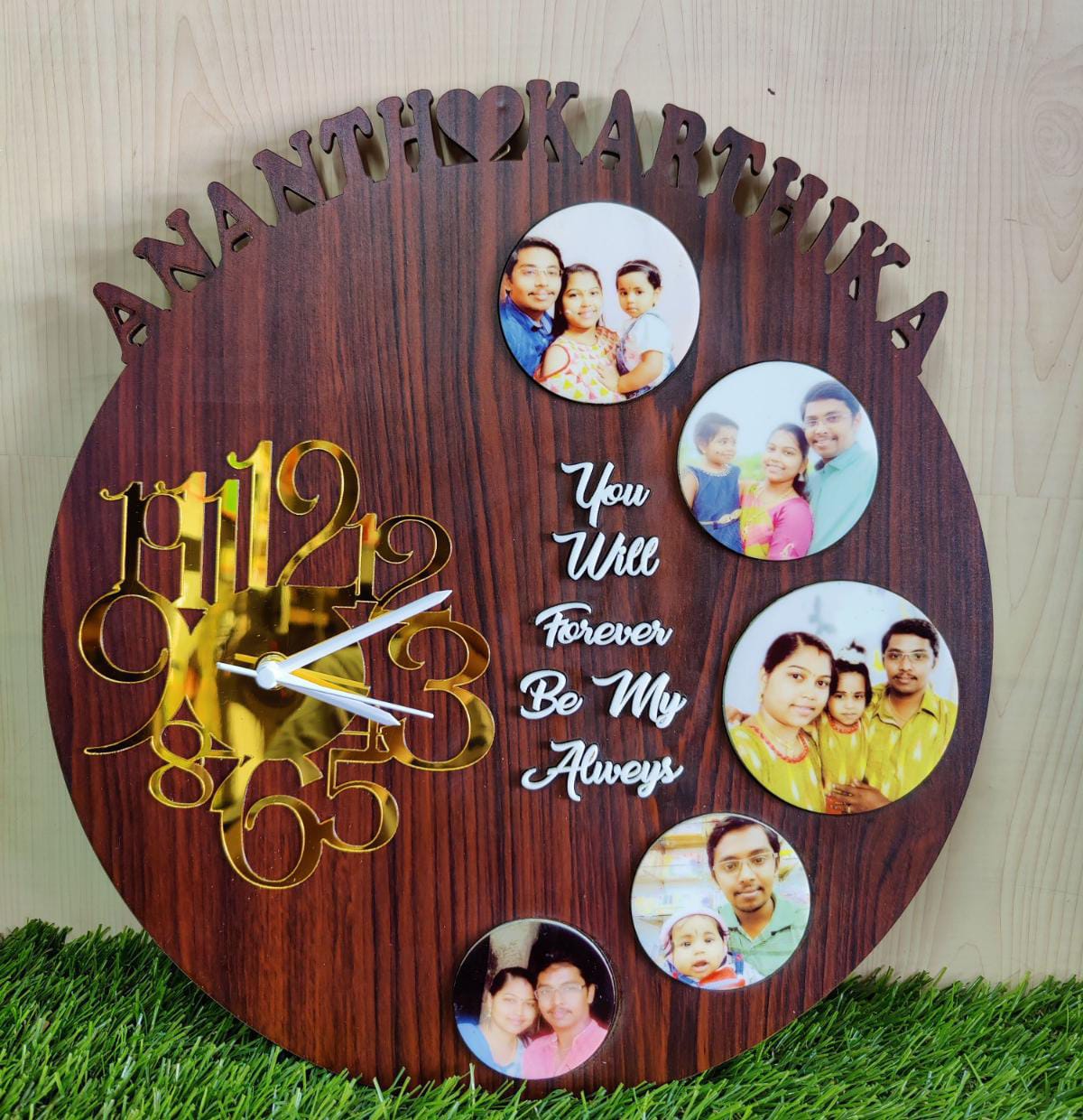 Photo Memory Clock with Custom Name – Wooden Wall Clock Gift