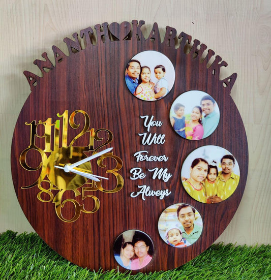 Photo Memory Clock with Custom Name – Wooden Wall Clock Gift