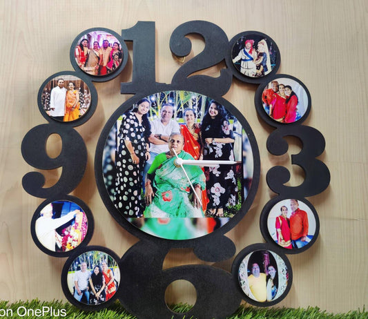 Rustic Wooden Photo Clock – Customized Wall Clock with Your Favorite Pictures