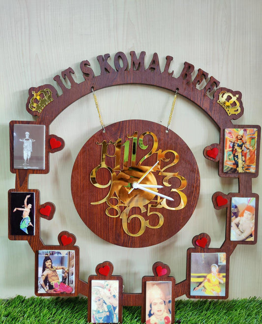 Engraved Name & Photo Wall Clock – Custom Wooden Timepiece