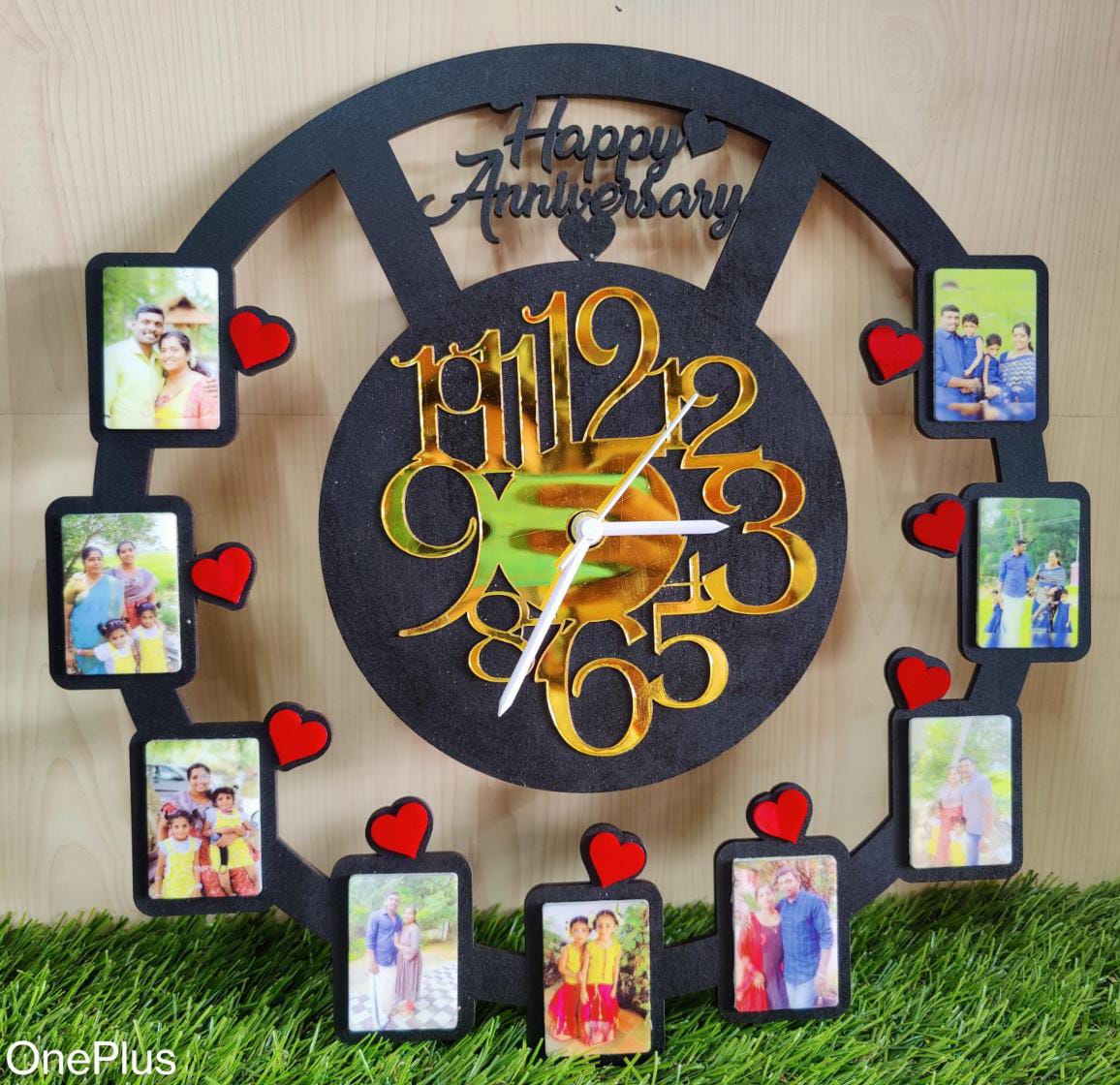 Happy Anniversary Photo Clock – Personalized Wooden Wall Clock with Name Engraving