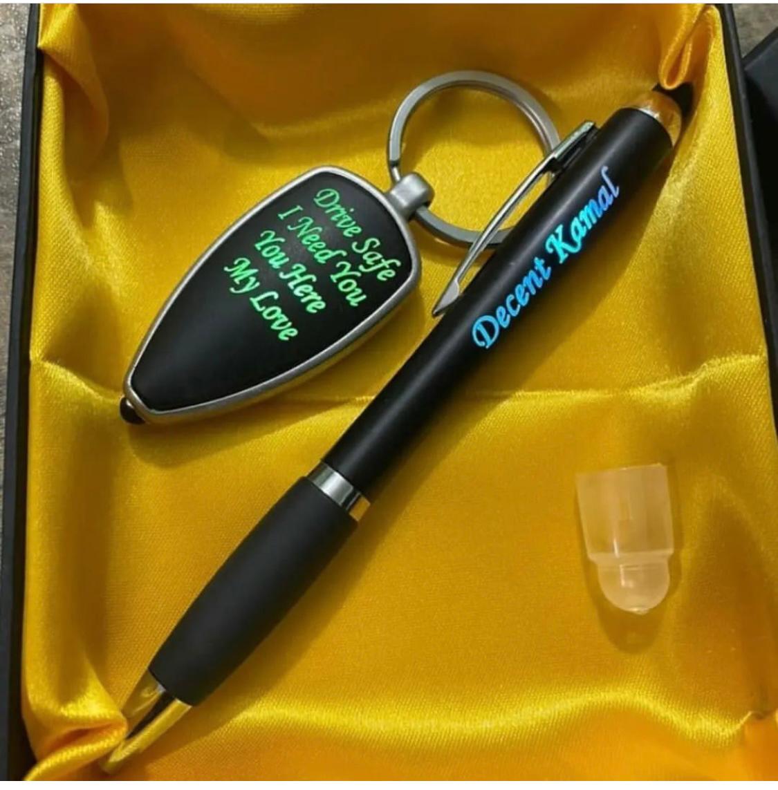 Personalized LED Pen with Name & Matching Keychain | Custom Engraved Gift