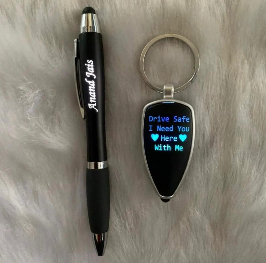 Personalized LED Pen with Name & Matching Keychain | Custom Engraved Gift
