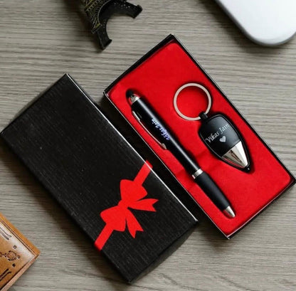 Personalized LED Pen with Name & Matching Keychain | Custom Engraved Gift