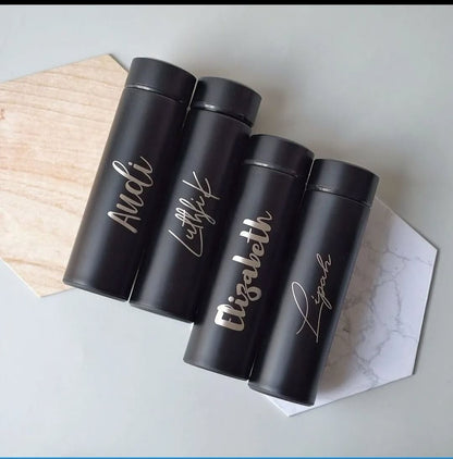 Customized Stainless Steel Water Bottle with Smart LCD Touch Screen, Keep Cold 500 ml (Matte Black)