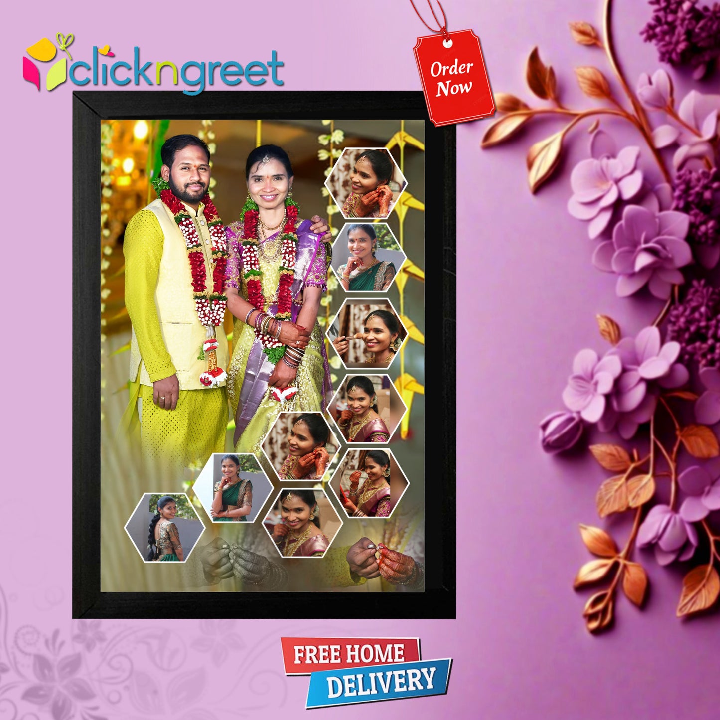 Glitter Frame for Marriage Gift – Honeycomb Photo Layout