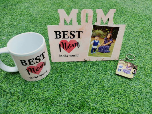 Personalized Mother's Day Gift Combo π | Custom MDF Frame (5x7.5), Photo Mug & Keychain | family