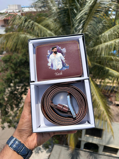 Personalized premium Photo Wallet & Belt Combo for Men | Gift Set for Him |