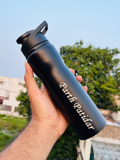 Customized Stainless Steel Water Bottle with Smart LCD Touch Screen, Keep Cold 500 ml (Matte Black)