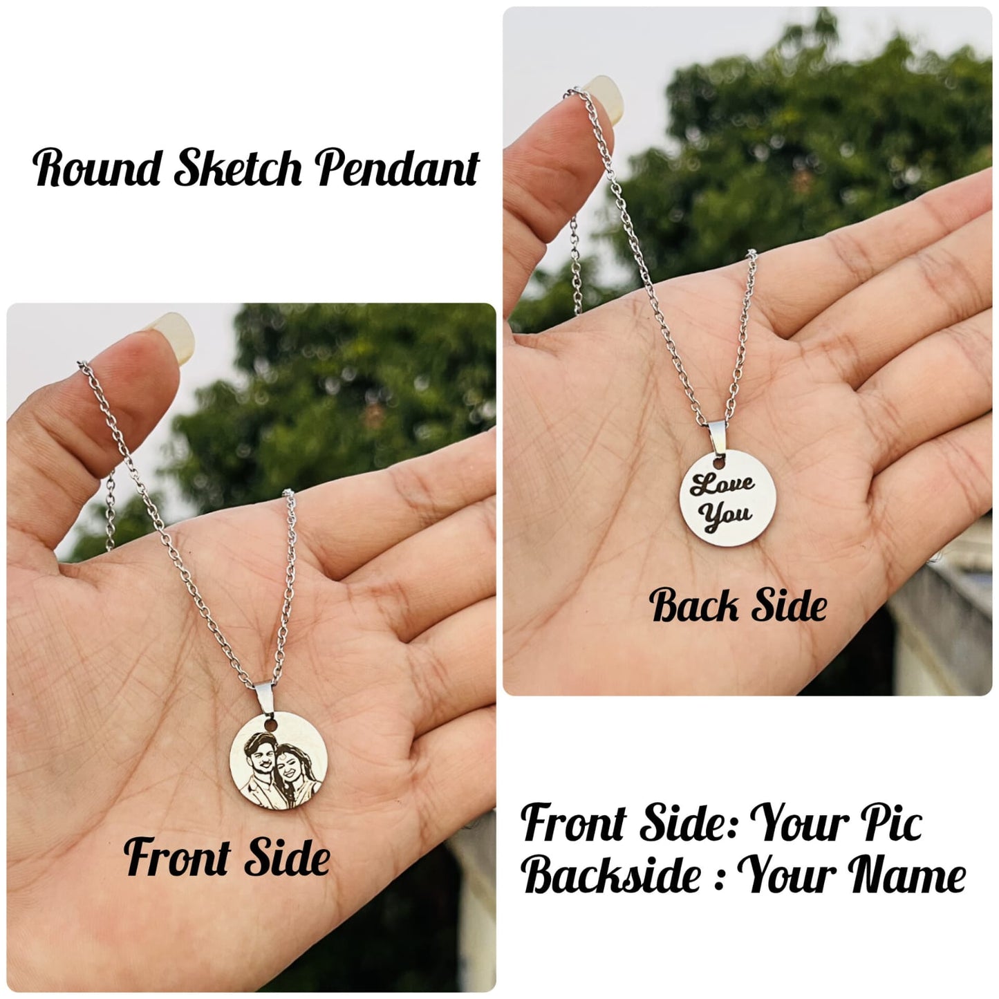 Mini Pendant – Personalized Eye/Sketch Pendant – Stainless Steel