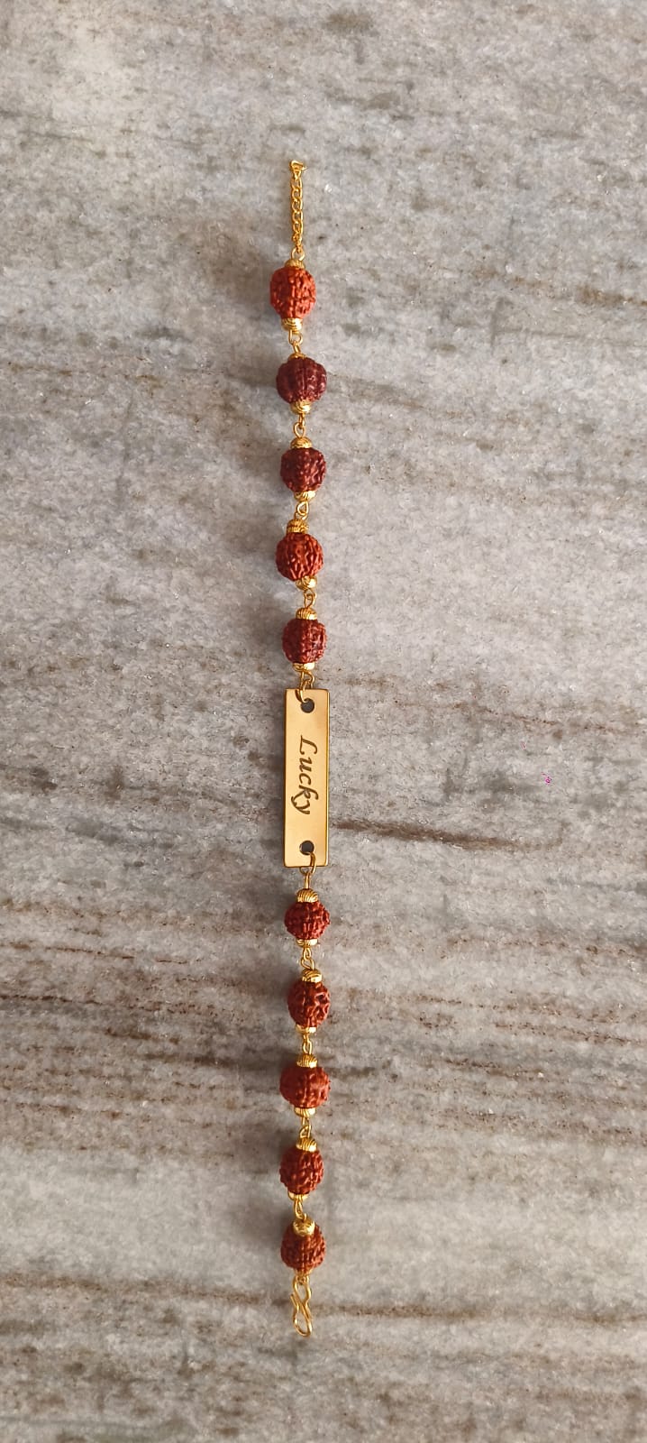 Customized Name Metal Engraved Rudraksha Rakhi – Personalized Raksha Bandhan Gift by ClickNGreet