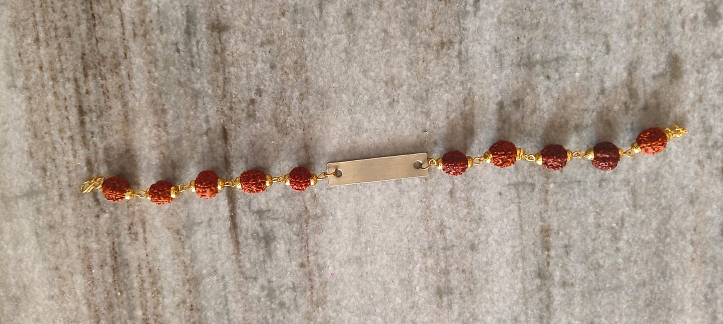 Customized Name Metal Engraved Rudraksha Rakhi – Personalized Raksha Bandhan Gift by ClickNGreet