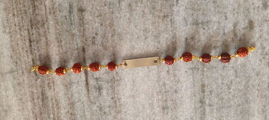 Customized Name Metal Engraved Rudraksha Rakhi – Personalized Raksha Bandhan Gift by ClickNGreet