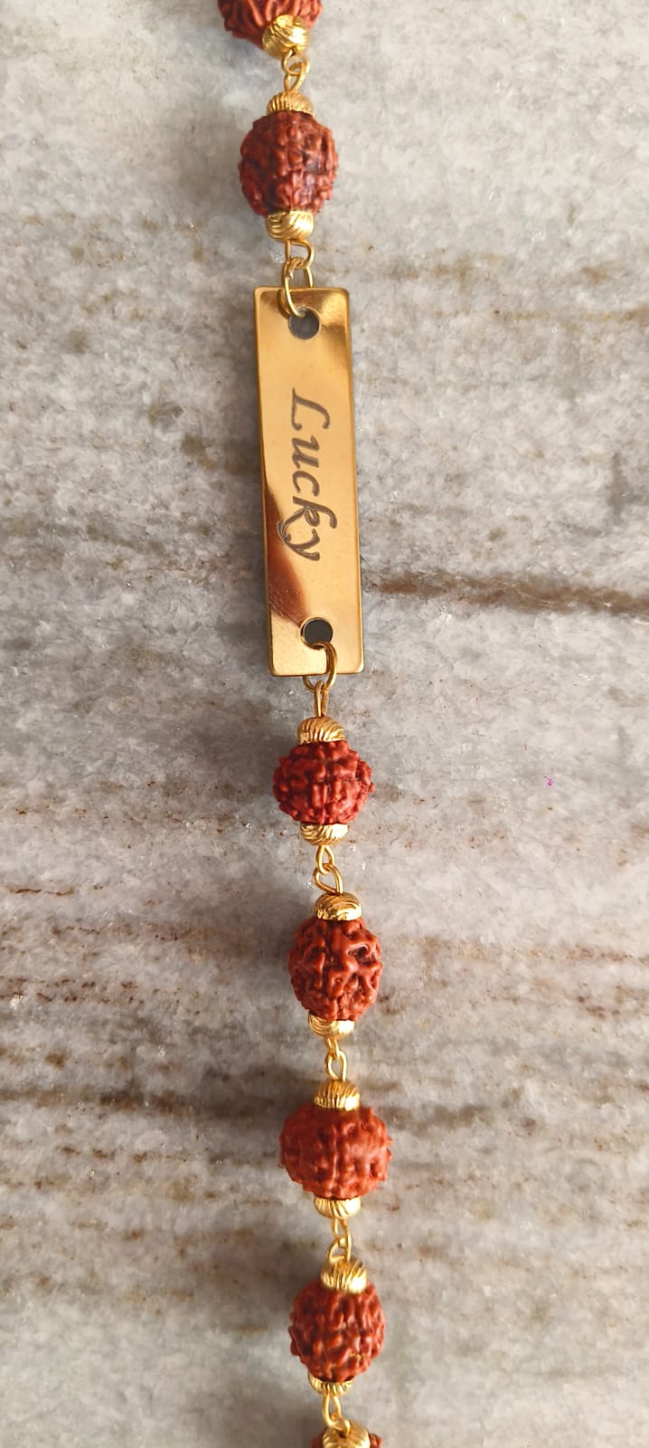 Customized Name Metal Engraved Rudraksha Rakhi – Personalized Raksha Bandhan Gift by ClickNGreet